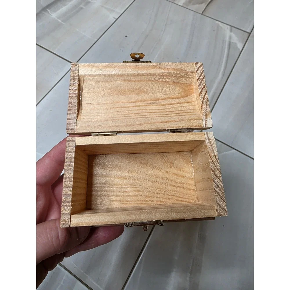 Unfinished Wood Treasure Chest Small Jewelry‎ Box Craft Storage Gold Latch E2